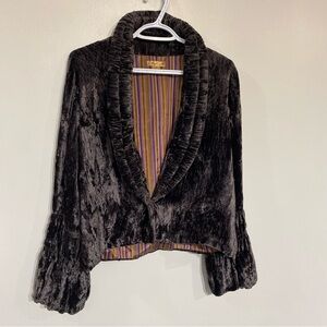 Vintage April Cornell blazer velvet quilted collar bell sleeve 100% Rayon